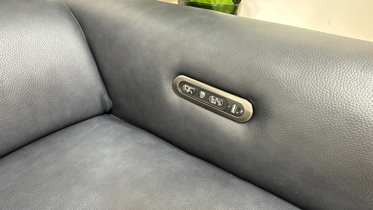 Sofology Viento Leather 3 Seater Power Recliner/Headrest in Trusty Embossed Navy