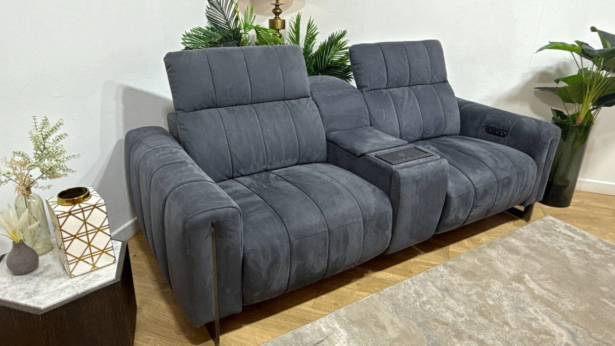Sofology Paramount Fabric 2.5 Seater Console Power Recliner/Headrest Speakers in Lifestyle Nubuck Feel Charcoal