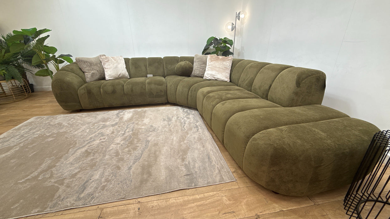 Sofology Waldorf Fabric 2 Corner 1.5 Chaise in Soft Sherpa Olive Mix