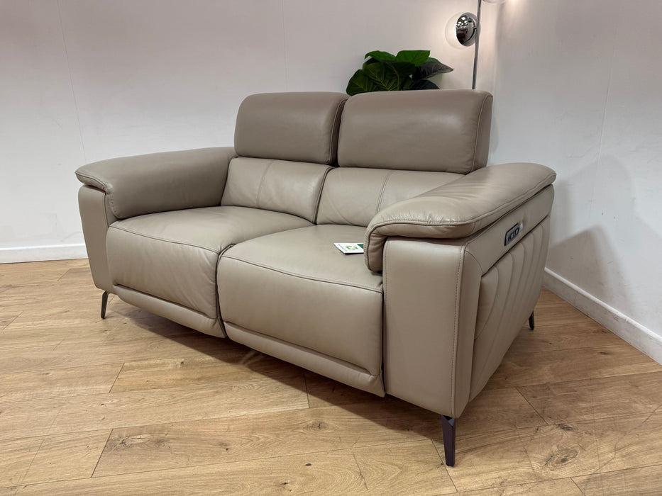 Sofology Fratelli Leather 2 Seater Power Recliner/Headrest in Trusty Embossed Stone