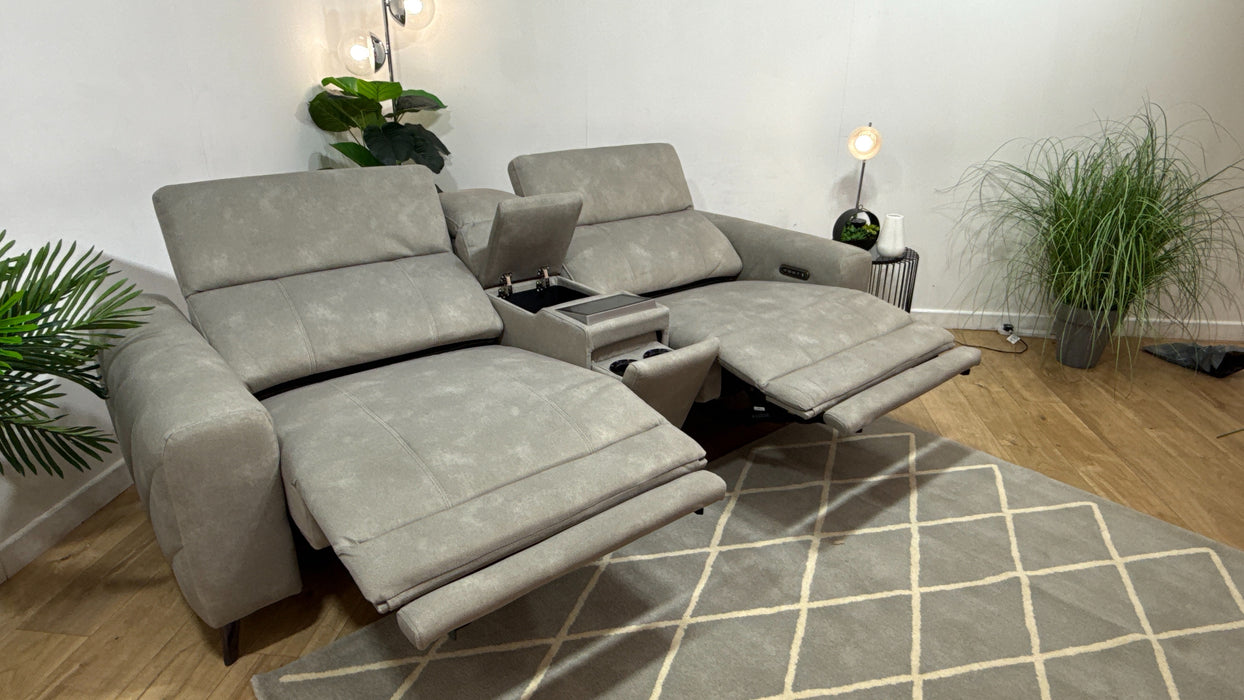 Sofology Allure Fabric 2.5 Seater Screen Console Power Recliner/Headrest Heated Seats Lumbar Speakers in Lifestyle Flecked Stone