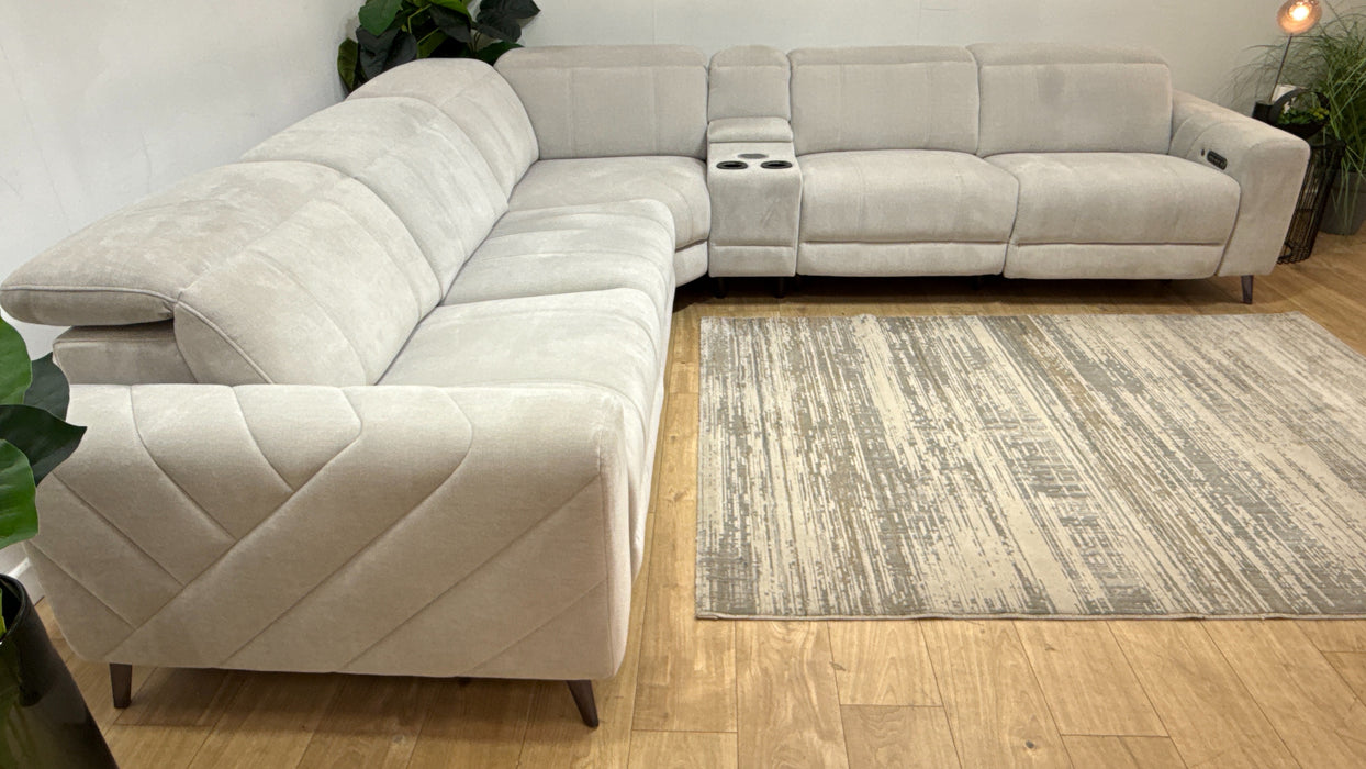 Sofology Allure Fabric 1.5 Smart Console Corner 3 Power Recliner/Headrest Heated Seats Lumbar Support in Relaxed Chenille Stone