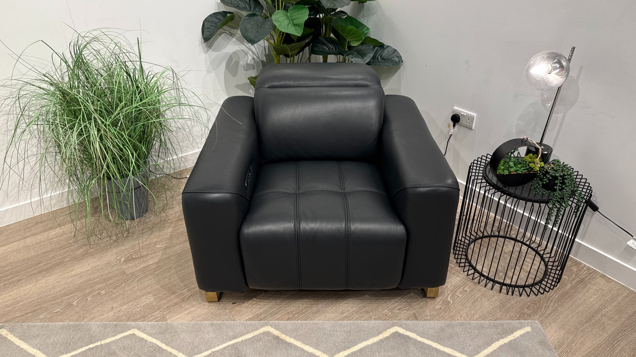 Sofology Marvella Leather Chair Power Recliner Heated Seat in Trusty Sheen Jet Black