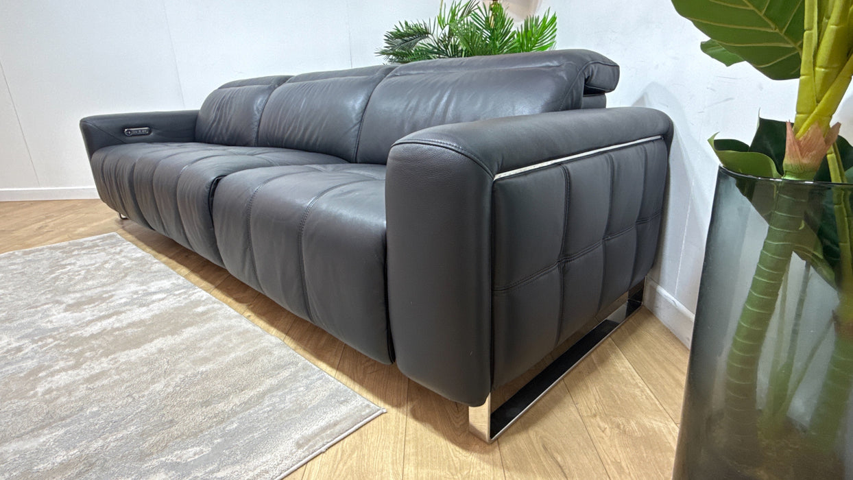 Sofology Marvella Leather 4 Seater Split Power Recliner/Headrest in Trusty Sheen Jet Black
