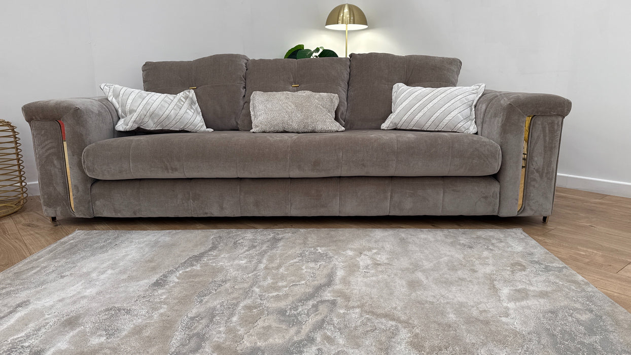 Sofology The Oscar Fabric 4 Seater Gold Trim in Fine Textured Chenille Stone