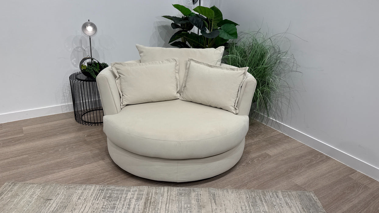 Sofology Oscar Fabric Large Swivel Chair in Super Matt Velvet Ecru All Over