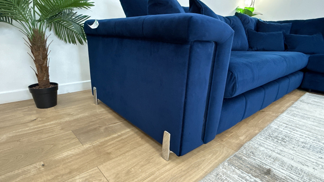 Sofology The Oscar Fabric 3 Corner 3 Silver Trim in Super Matt Velvet Navy