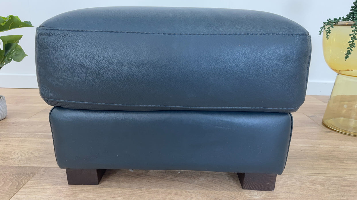 Santino Footstool - Leather - hampshire Blue