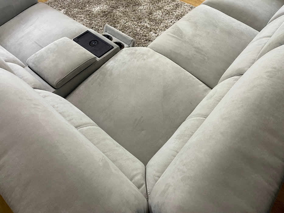 Illinois 2 Corner 1 Console - Lifestyle Textured Fabric Grey - Power Headrest Power Recliner (WA2)