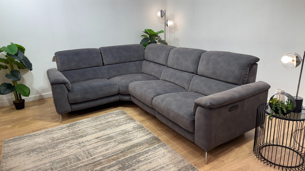 Sofology Illinois Fabric 1 Corner 2 Power Recliner/Headrest in Lifestyle Mottled Charcoal