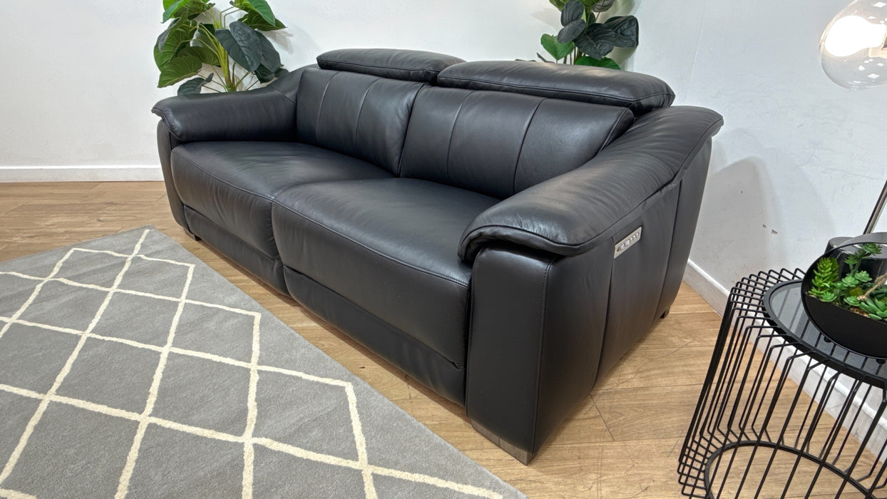 Sofology Carrera Leather 2.5 Seater Power Recliner/Headrest in Trusty Embossed Jet Black