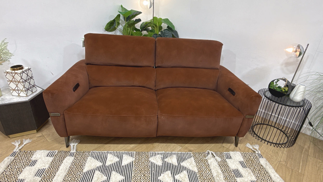 Sofology Arlington Fabric 3 Seater Power Recliner/Headrest Lumbar Support in Lifestyle Mottled Rust