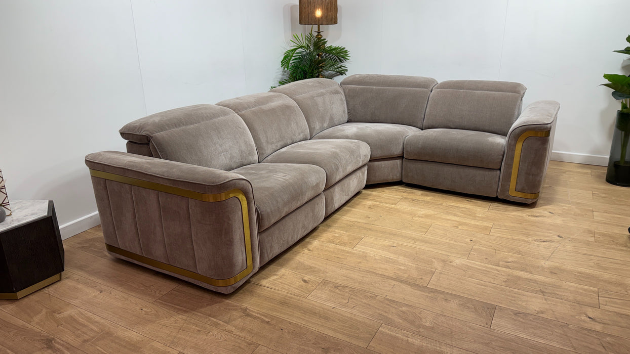 Sofology Plaza Fabric 3 Corner 1.5 Power Recliner/Headrest Heated Seats in Relaxed Chenille Nutmeg