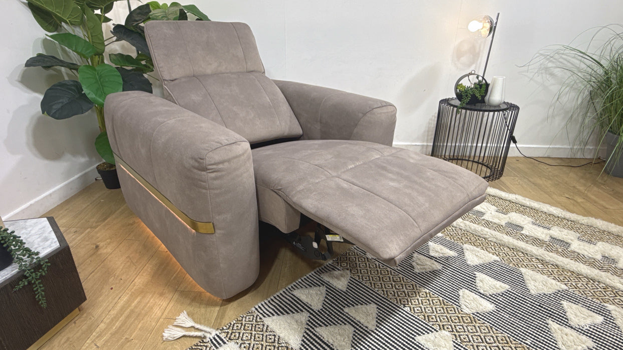 Sofology Lumiere Fabric Chair Power Recliner/Headrest in Lifestyle Flecked Nutmeg
