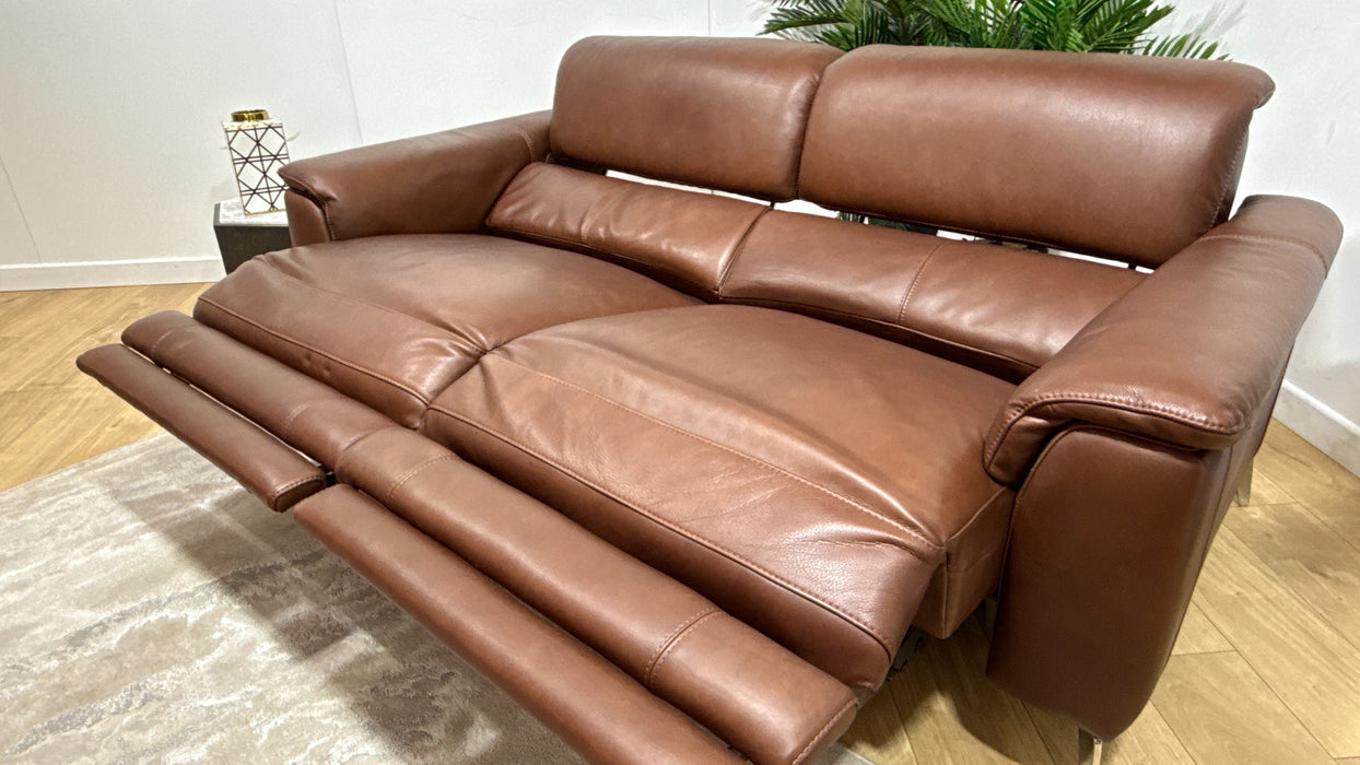 Sofology Illinois Leather 3 Seater Power Recliner/Headrest in Relaxed Soft Brown