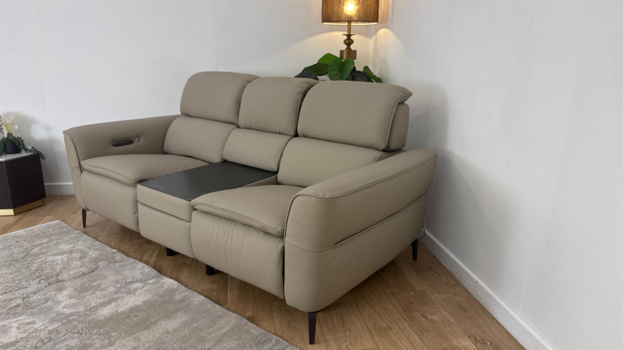 Sofology The Viento Leather 2 Seater Console Power Recliner/Headrest Heated Seat Lumbar in Trusty Super Matt Putty