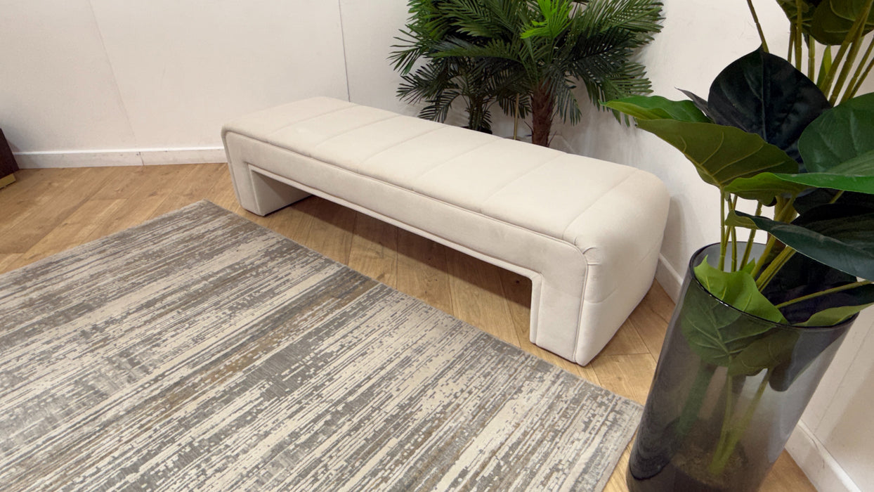 Sofology Oscar Fabric Large Bench Footstool No Trim in Super Matt Velvet Ecru