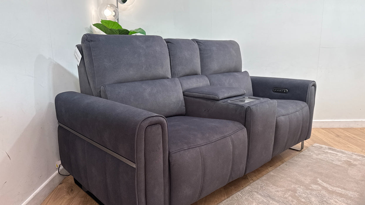 Sofology Ravello Fabric 2 Seater Console Power Recliner/Headrest Lumbar Support in Lifestyle Flecked Charcoal