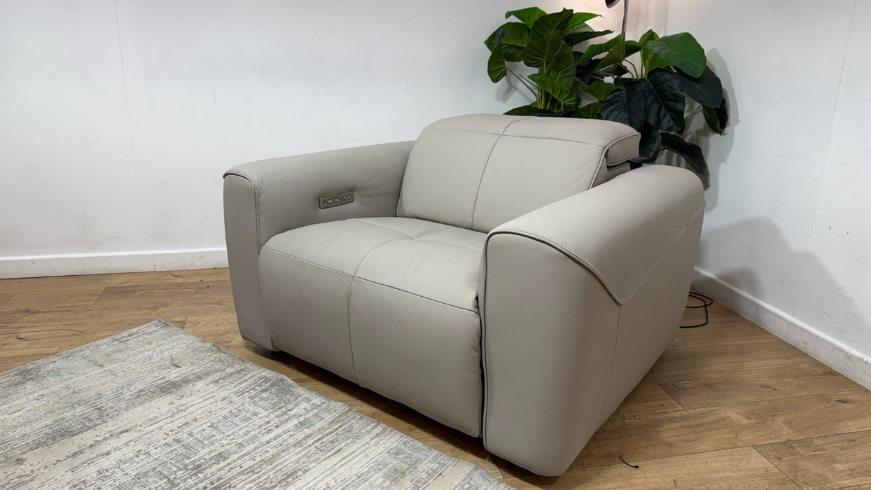 Sofology Riviera Leather Loveseat Power Recliner/Headrest in Trusty Super Matt Cloud Grey