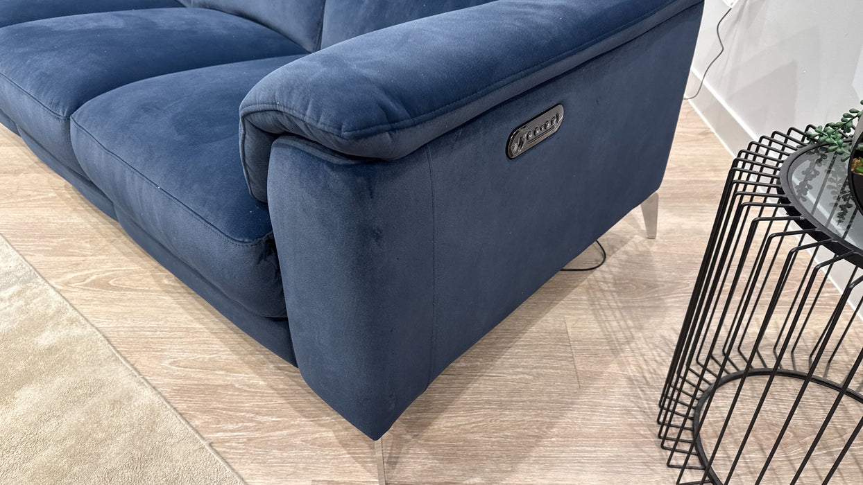 Sofology Illinois Fabric 3 Seater Power Recliner/Headrest in Lifestyle Mottled Navy Blue