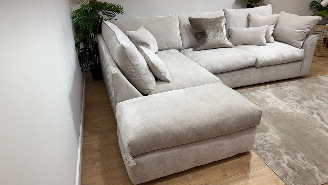 Sofology Georgio Fabric Terminal 1 Corner 3 Feather Flex Seats in Luxe Chenille Oyster Mix