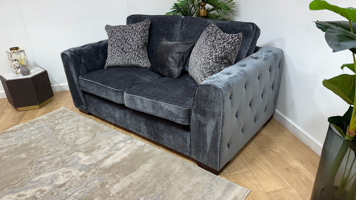 Sofology Valentina Fabric 2 Seater Full Back Foam Seats in Luxury Chenille Charcoal Mix