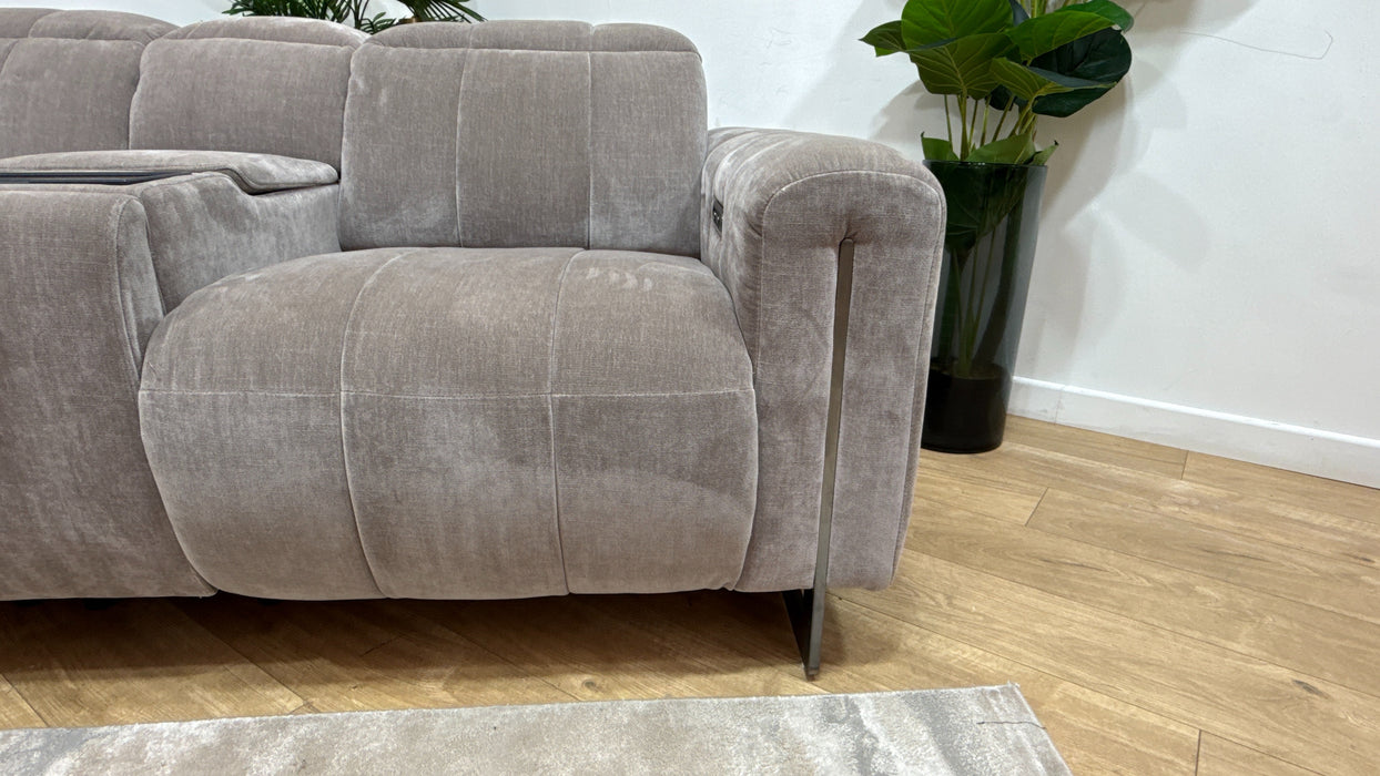 Sofology Paramount Fabric 2 Seater Console Power Recliner/Headrest Heated Seat Speakers in Relaxed Chenille Nutmeg