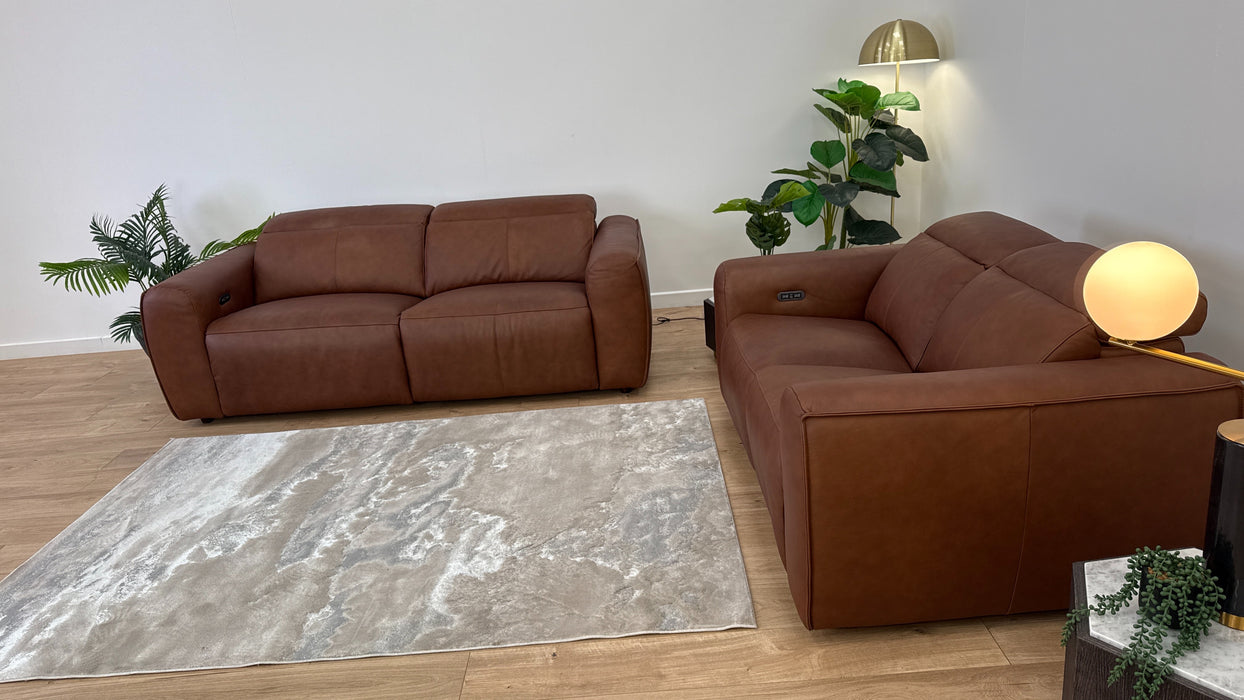 Bohemia 3 Seater Sofa + 2 Seater Power Recliner, Power Hdrst- Leather - Power Recliner, Power Hdrst - Relaxed Matt Expresso