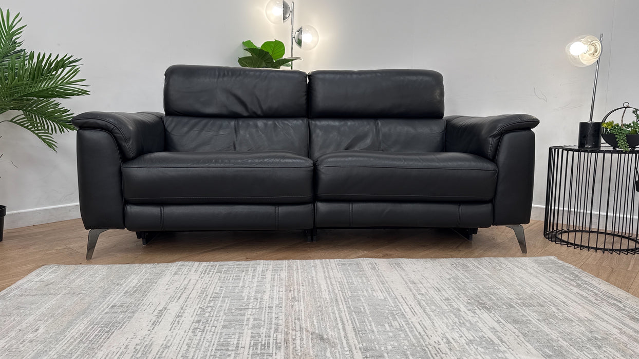 Sofology Illinois Leather 3 Seater Power Recliner/Headrest in Le Mans Black