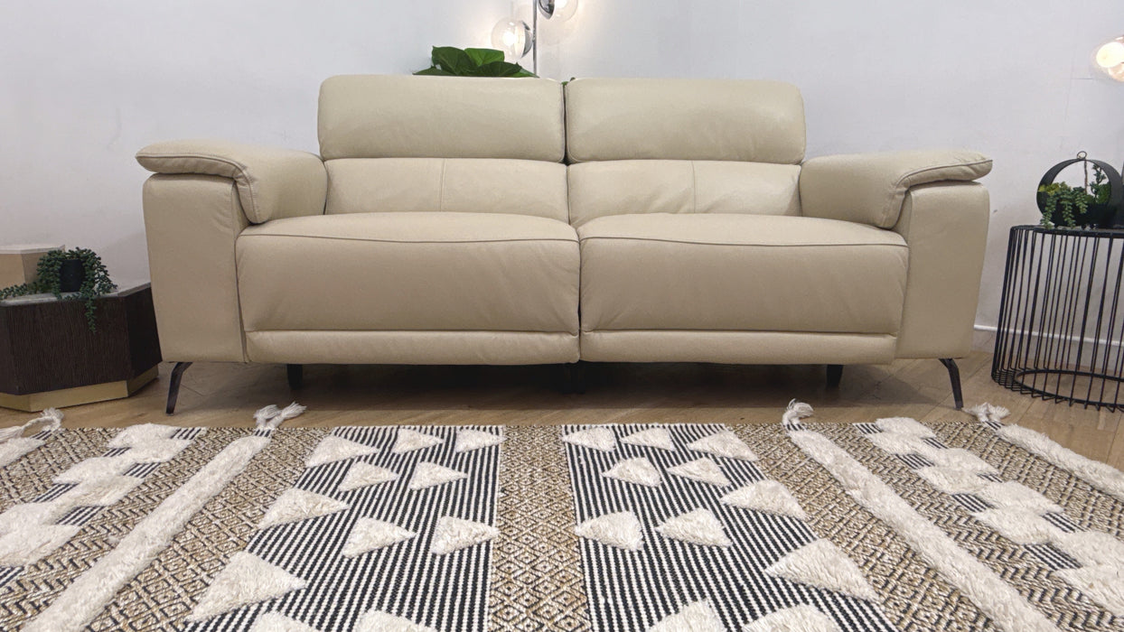 Sofology Fratelli Leather 2.5 Seater Power Recliner/Headrest in Trusty Embossed Bone China