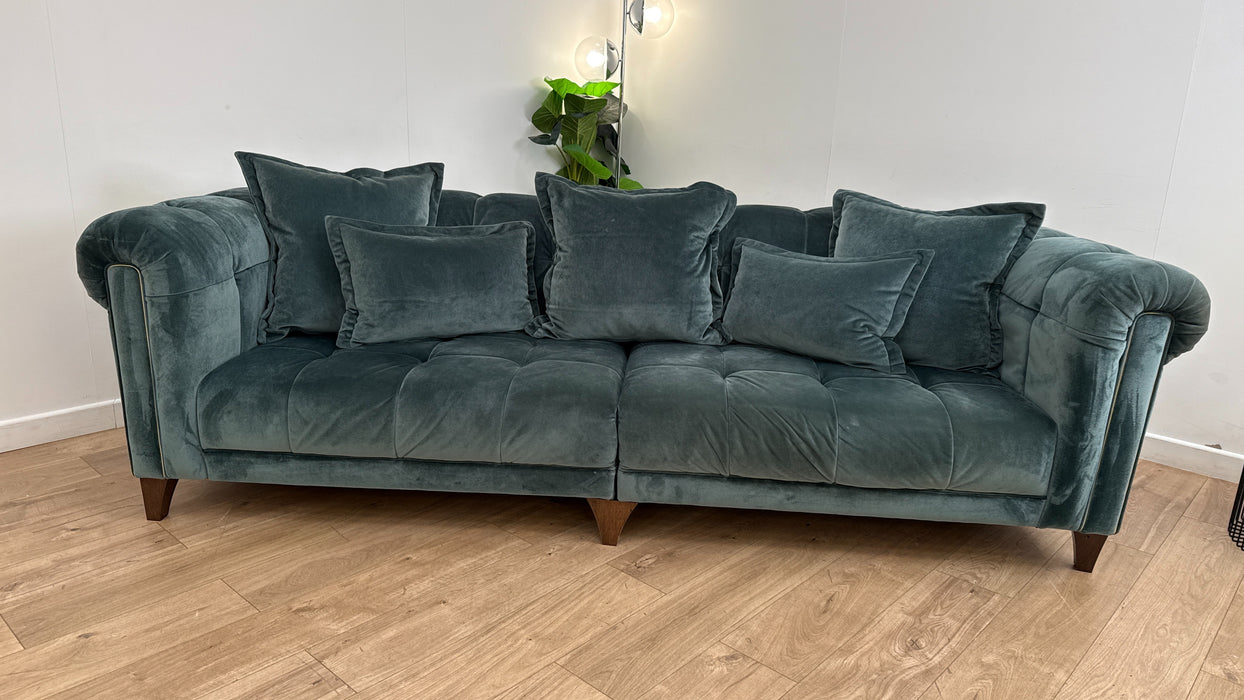 Sofology Midsummer Fabric 4 Seater Split Gold Trim in Day Teal Mix