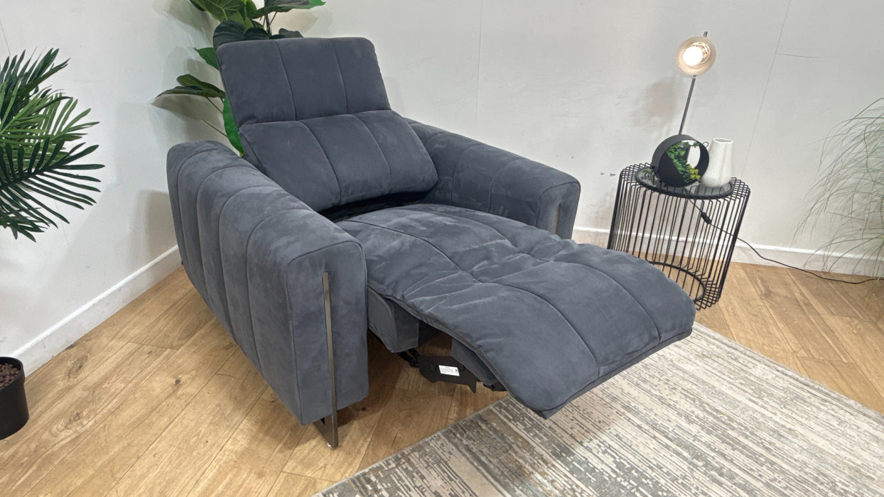 Sofology Paramount Fabric Chair Power Recliner/Headrest Speakers in Lifestyle Nubuck Feel Charcoal