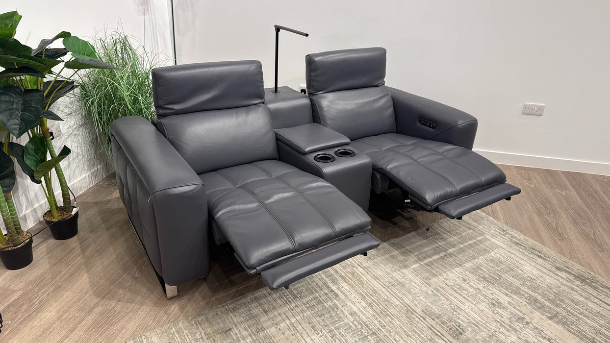 Sofology Marvella Leather 2 Seater Console Power Recliner/Headrest in Trusty Sheen Lavender Grey