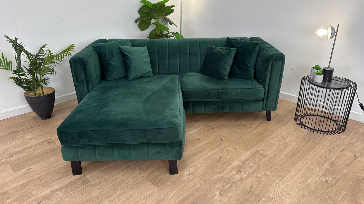 Fluted Isla 3 Seater Chaise - Fabric Sofa - Velluto Dark Green All Over