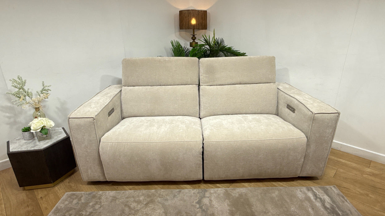 Sofology Horizon Fabric 2.5 Seater Power Recliner/Headrest in Textured Chenille Stone
