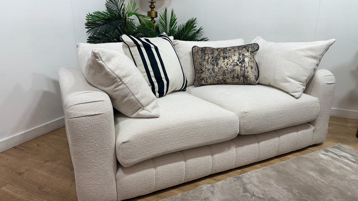 Sofology Westwood Fabric 2 Seater Gold Trim in Soft Boucle Ecru Mix