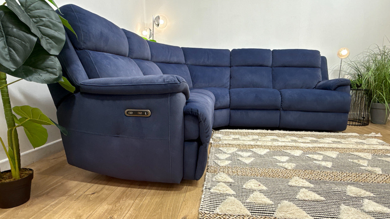 Sofology Gracie Fabric 1 Corner 3 Power Recliner in Lifestyle Flecked Navy