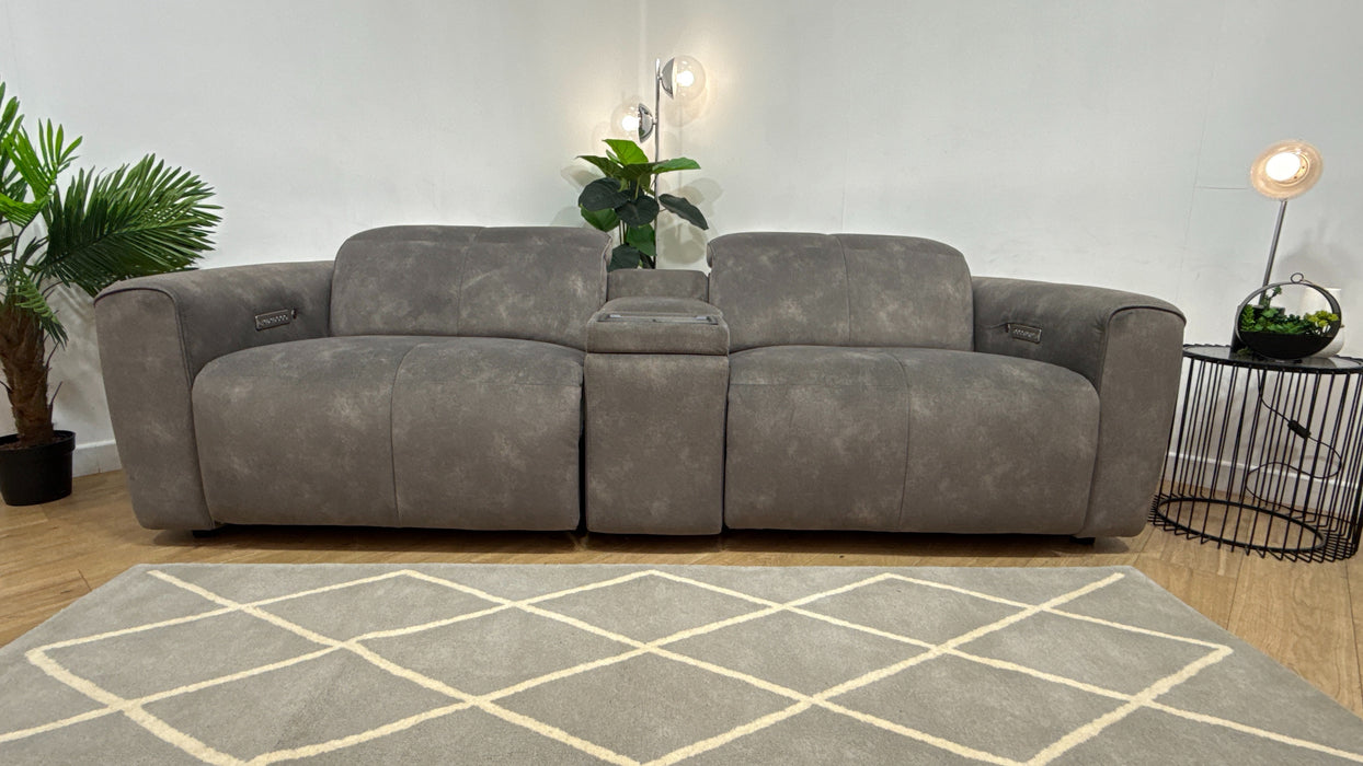 Sofology Riviera Fabric 2.5 Seater Console Power Recliner/Headrest Heated Seats in Mocha