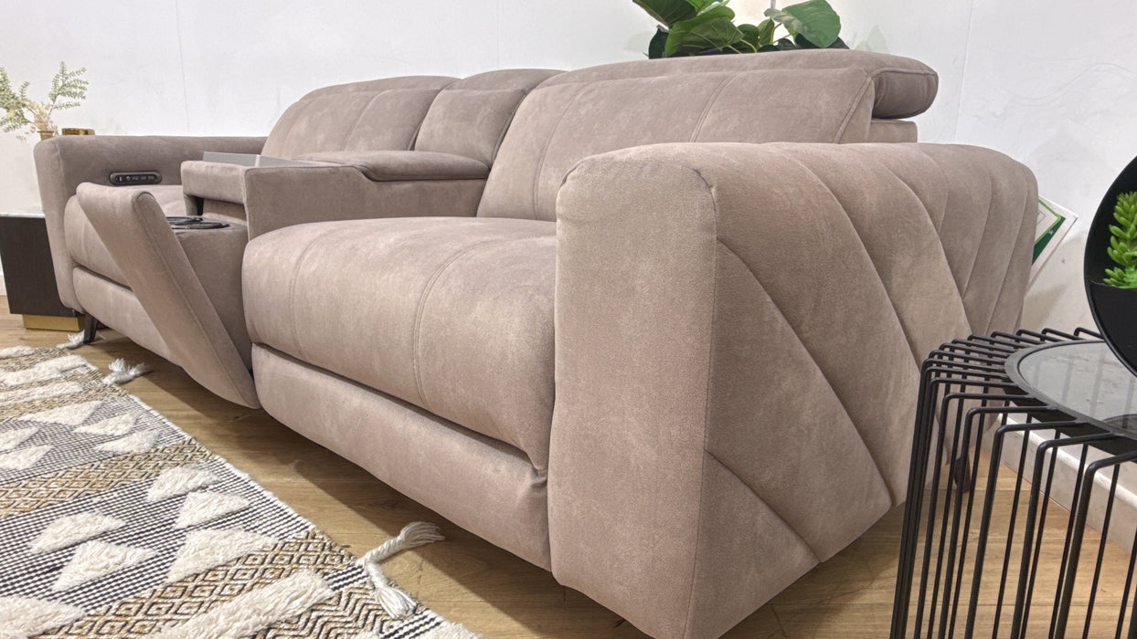 Sofology Allure Fabric 2.5 Seater Screen Console Power Recliner/Headrest Heated Seats Lumbar Support Speakers in Lifestyle Flecked Nutmeg
