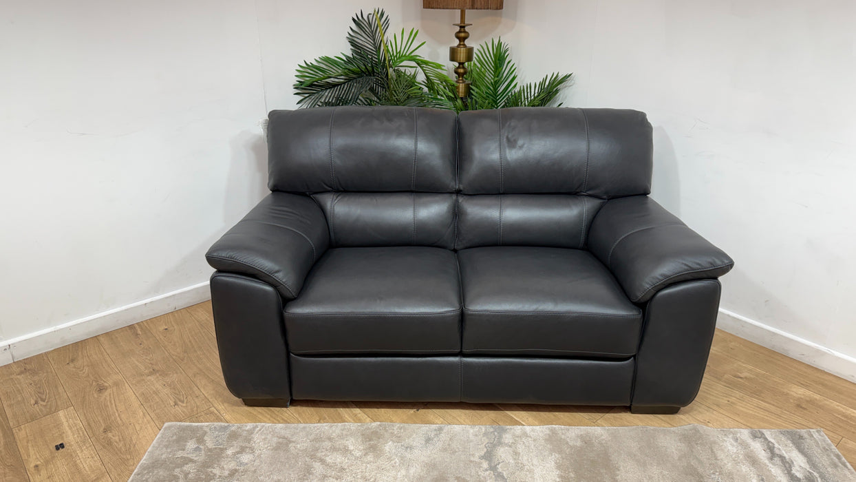 Sofology Santina Leather 2 Seater in Relaxed Soft Charcoal