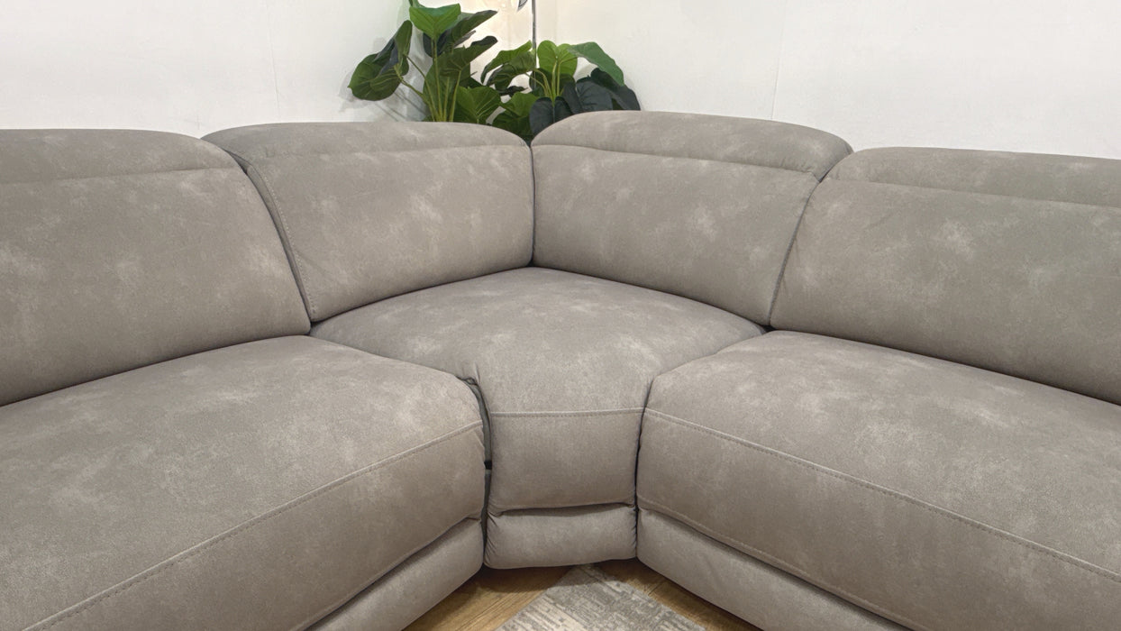 Sofology Portland Modular Fabric 3 Corner 3 Quad Power Recliner/Headrest in Lifestyle Flecked Stone