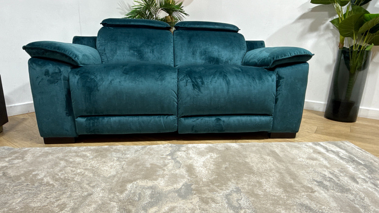Sofology Benz Fabric 2 Seater Power Recliner/Headrest Heated Seat in Heritage Velvet Teal
