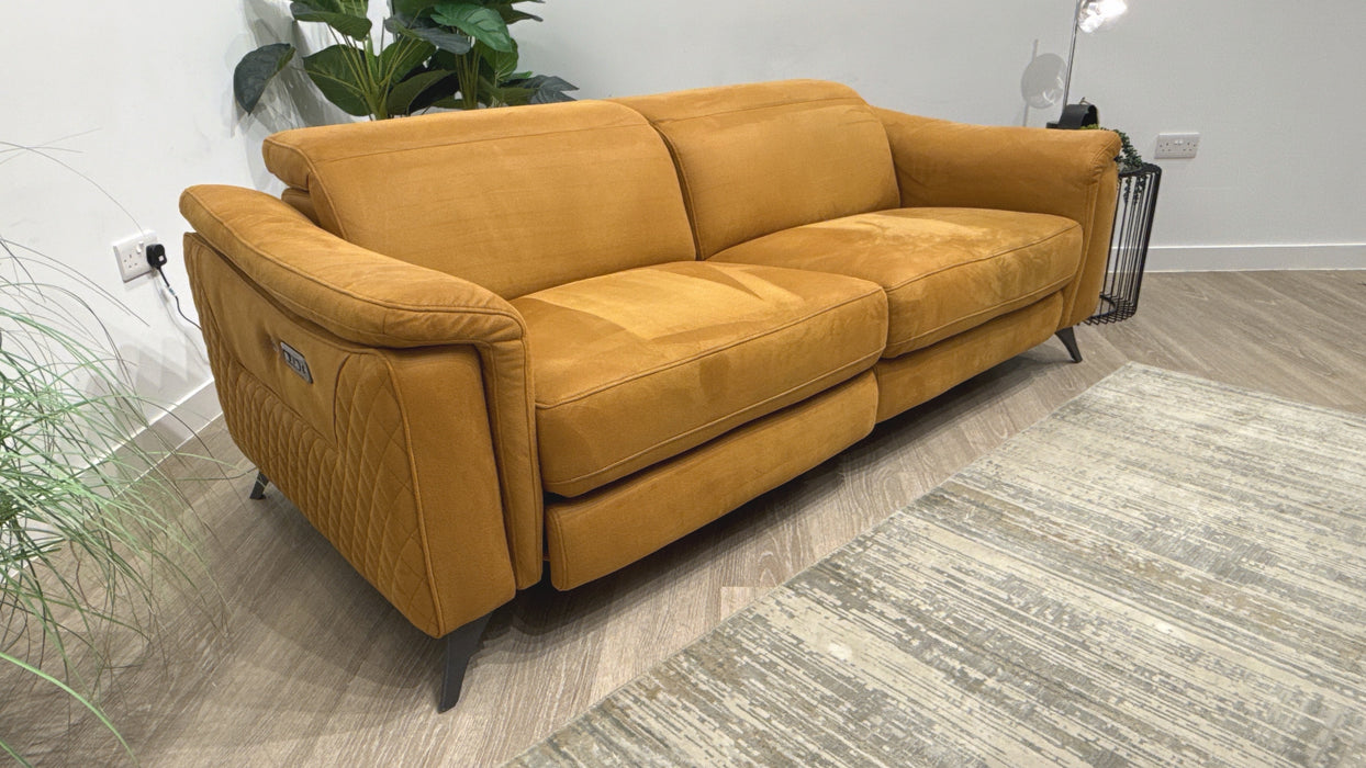 Sofology Ezra Fabric 3 Seater Power Recliner/Headrest Heated Seats in Lifestyle Embossed Tan
