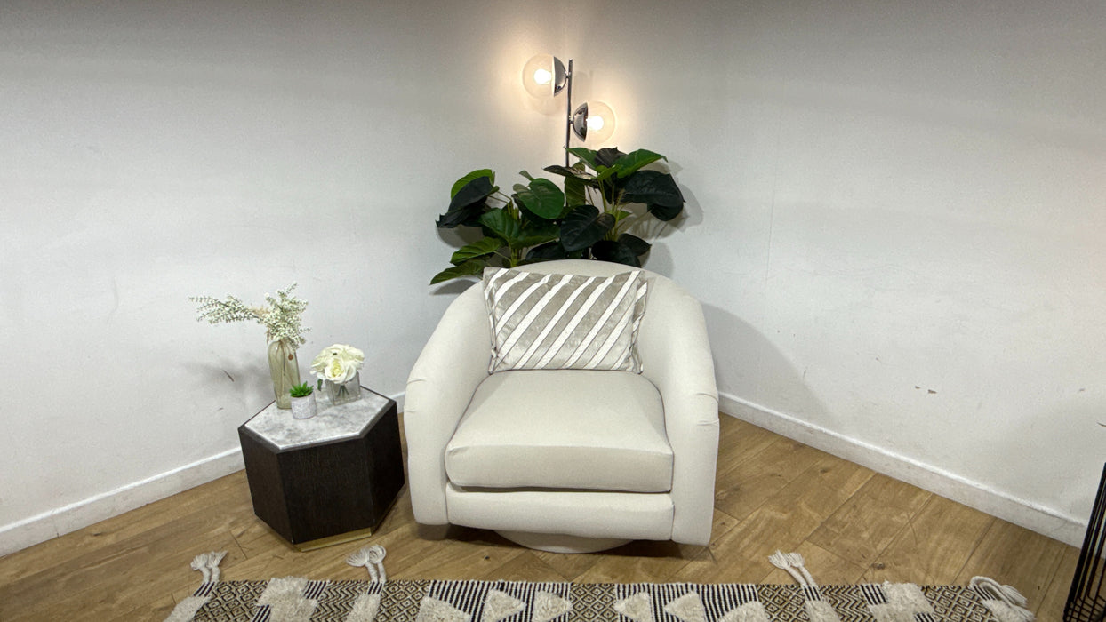 Sofology Oscar Fabric Swivel Chair in Super Matt Velvet Ecru Mix