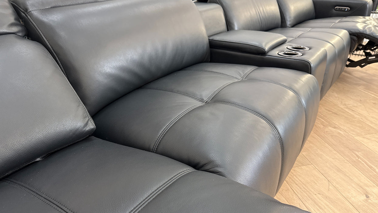 Sofology The Marvella 4 Seat Console Leather Recliner in Trusty Sheen Jet Black