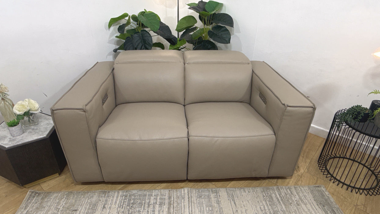Sofology Horizon Leather 2 Seater Power Recliner/Headrest in Trusty Embossed Stone