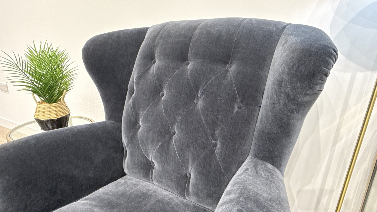 Sofology Darcy Fabric Accent Wing Chair with Studs in Relaxed Chenille Ink
