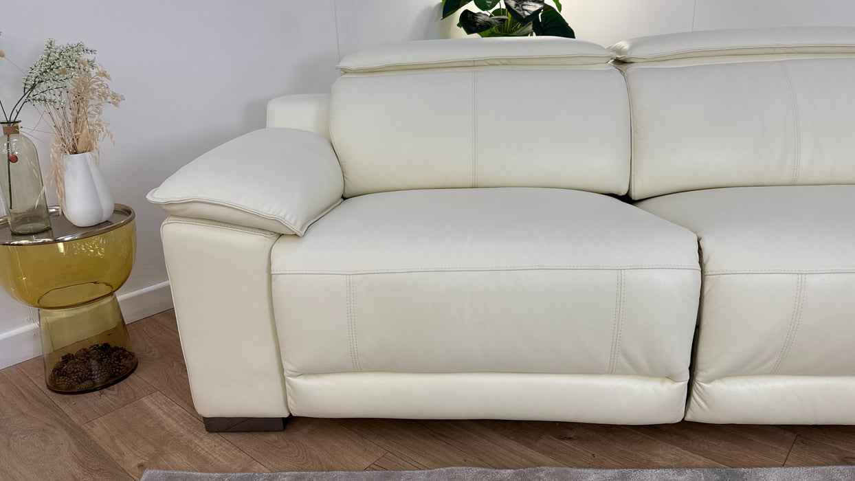 Sofology Benz Leather 3 Seater Power Recliner/Headrest in Trusty Sheen White