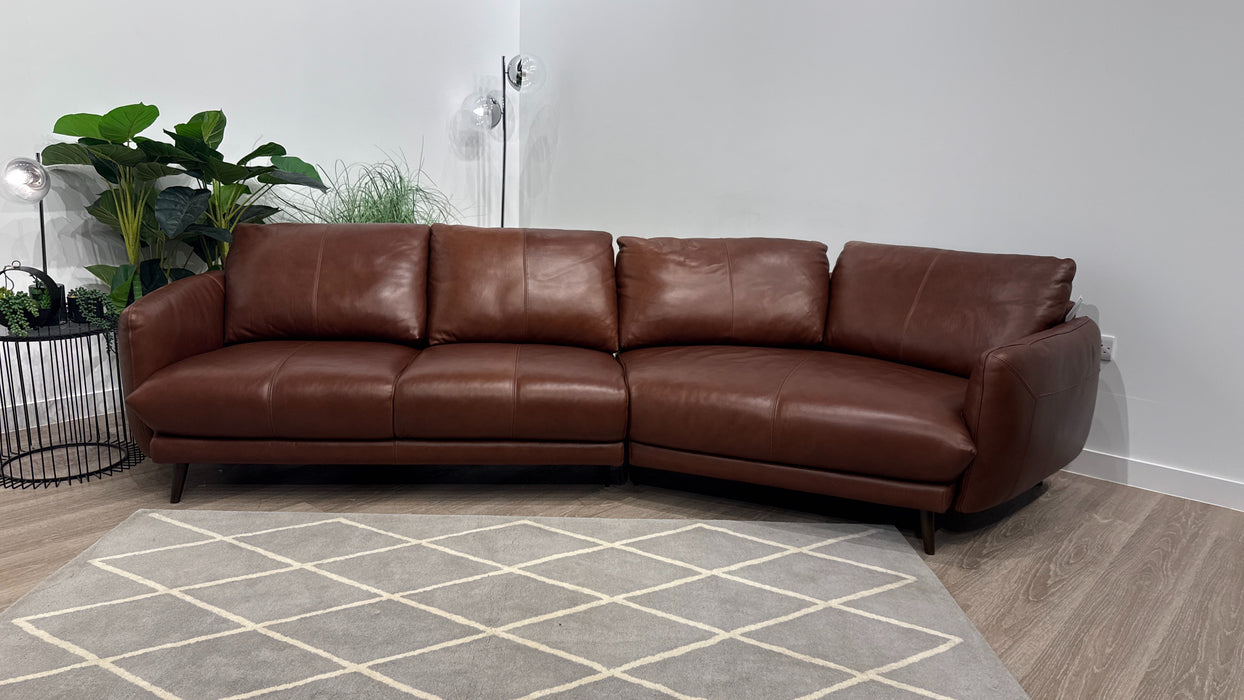 Sofology Adler Leather 4 Seater Asymmetric in Relaxed Soft Brown