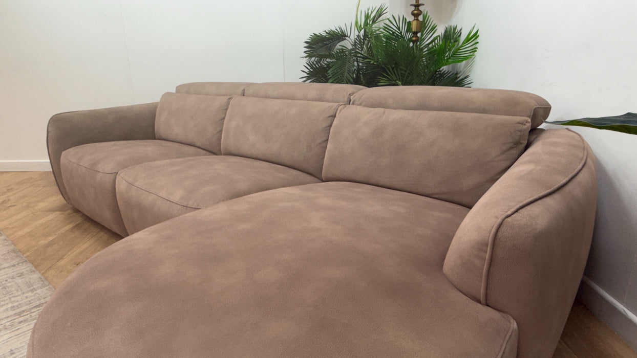 Sofology Serene Fabric 3 Seater Chaise Power Recliner/Headrest in Lifestyle Mottled Latte